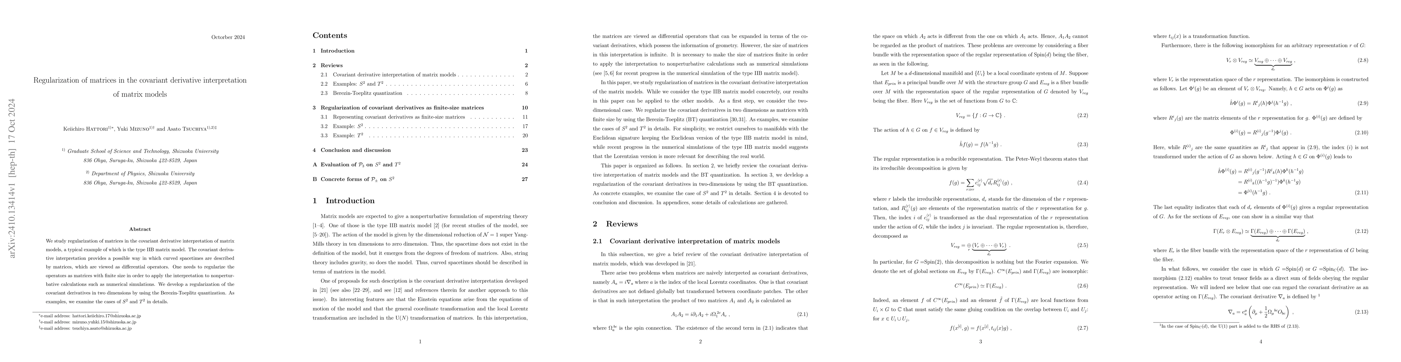 Thumbnail for Regularization of matrices in the covariant derivative interpretation of
  matrix models