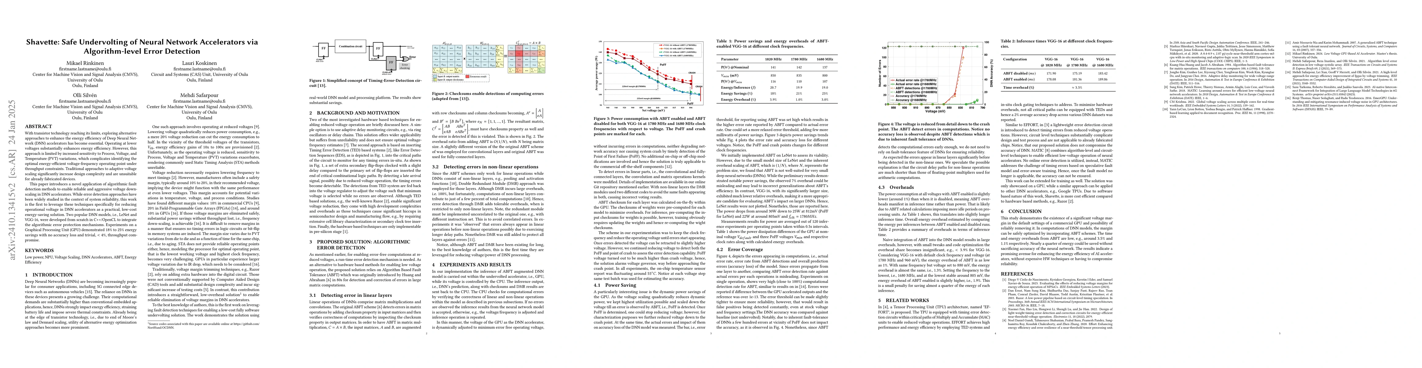 Thumbnail for Shavette: Low Power Neural Network Acceleration via Algorithm-level
  Error Detection and Undervolting