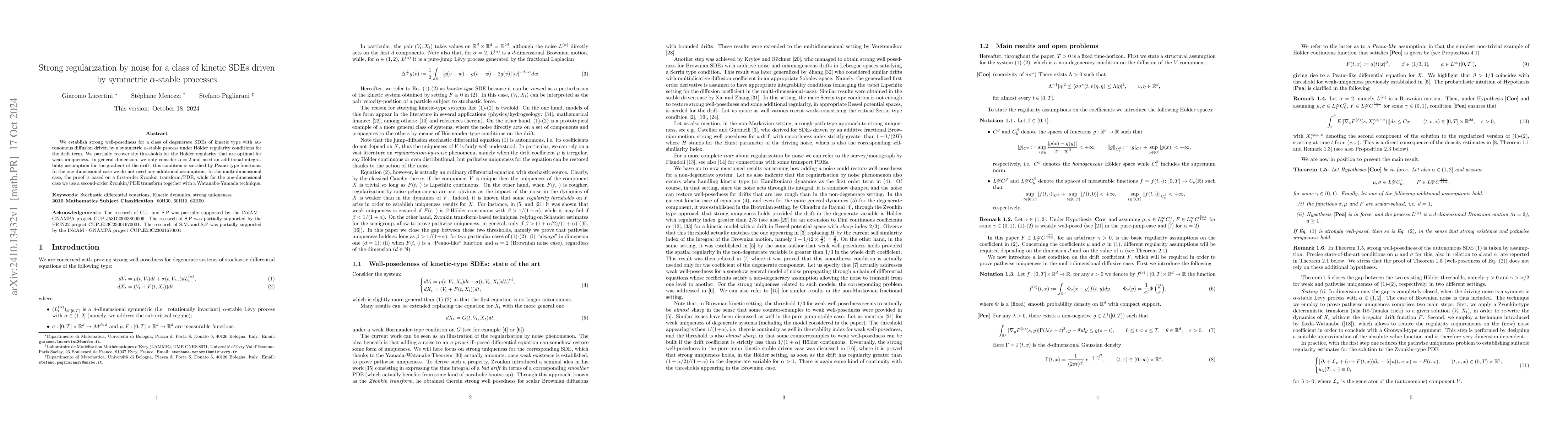 Thumbnail for Strong regularization by noise for a class of kinetic SDEs driven by
  symmetric α-stable processes