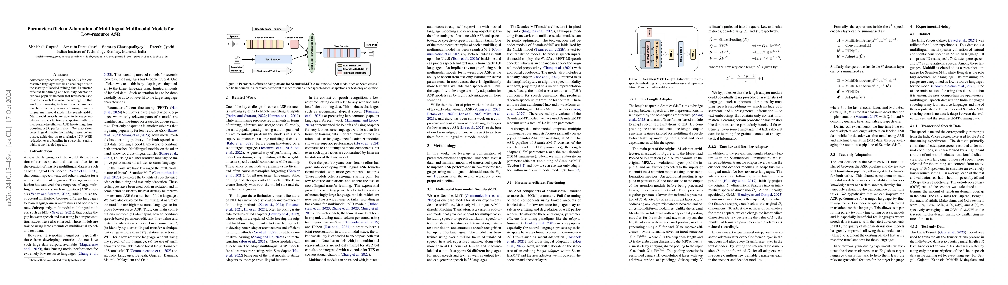 Thumbnail for Parameter-efficient Adaptation of Multilingual Multimodal Models for
  Low-resource ASR