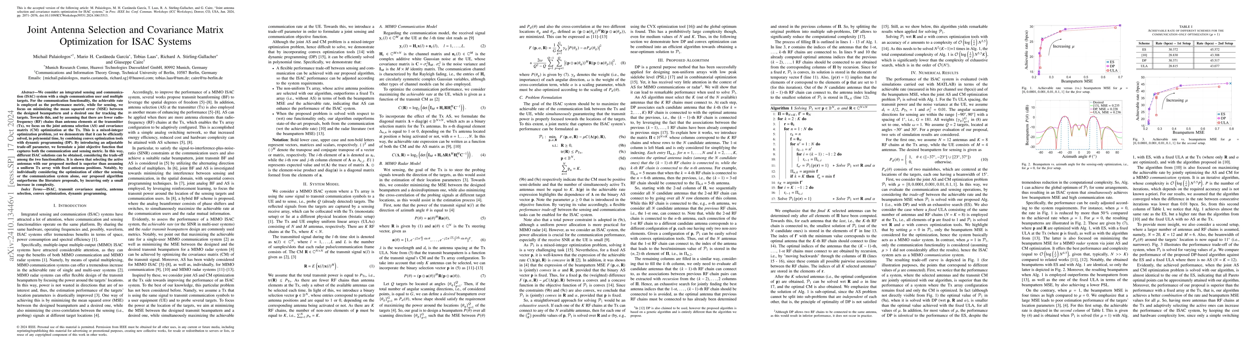 Thumbnail for Joint Antenna Selection and Covariance Matrix Optimization for ISAC
  Systems