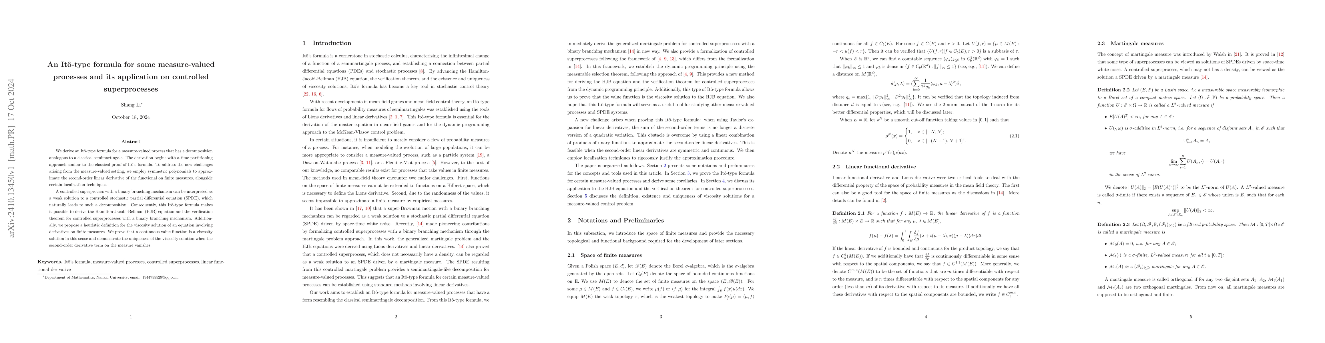 Thumbnail for An Itô-type formula for some measure-valued processes and its
  application on controlled superprocesses