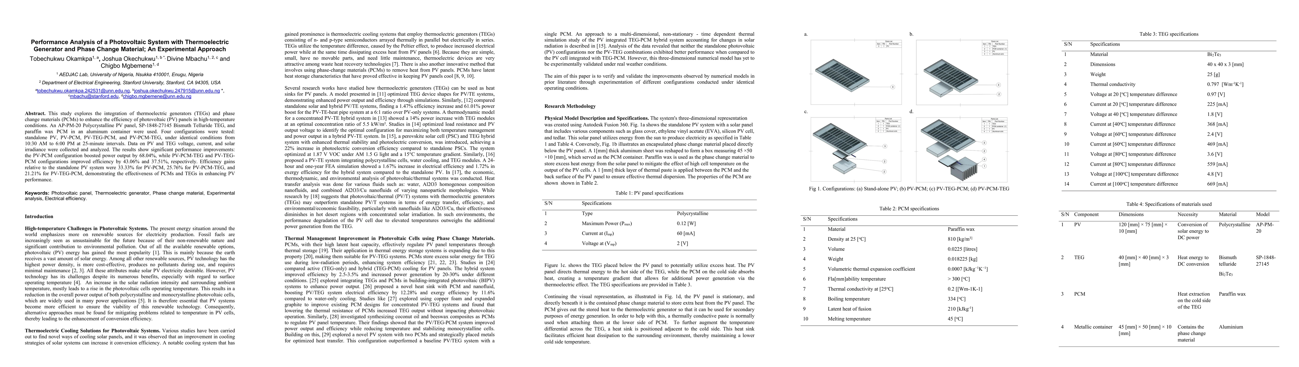 Thumbnail for Performance Analysis of a Photovoltaic System with Thermoelectric
  Generator and Phase Change Material; An Experimental Approach