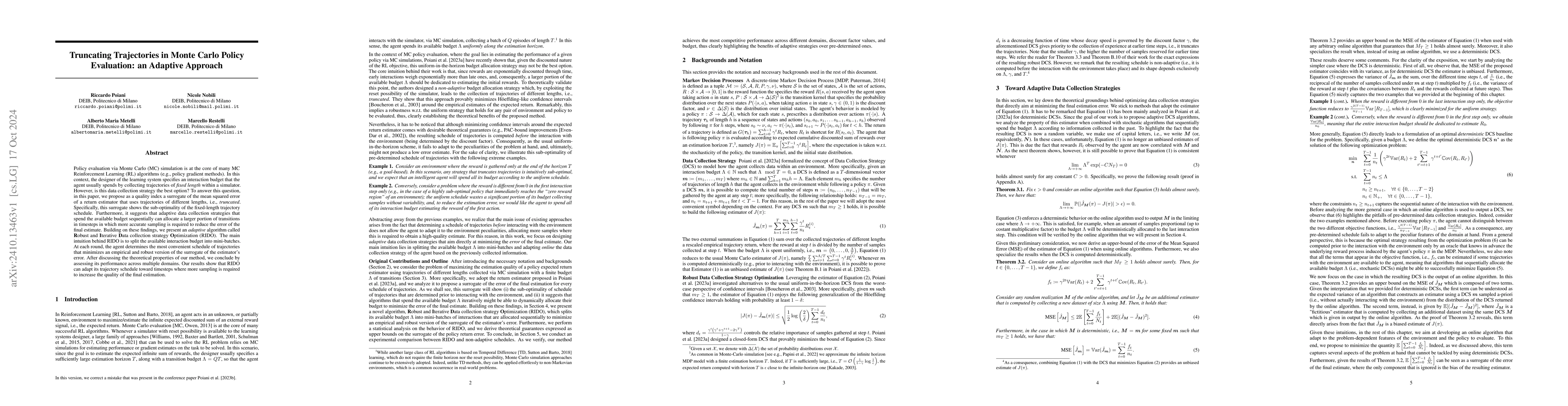 Thumbnail for Truncating Trajectories in Monte Carlo Policy Evaluation: an Adaptive
  Approach