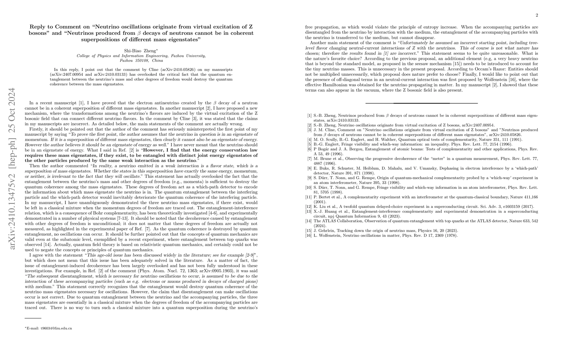 Thumbnail for Reply to Comment on "Neutrino oscillations originate from virtual
  excitation of Z bosons" and "Neutrinos produced from $β$ decays of
  neutrons cannot be in coherent superpositions of different mass eigenstates"