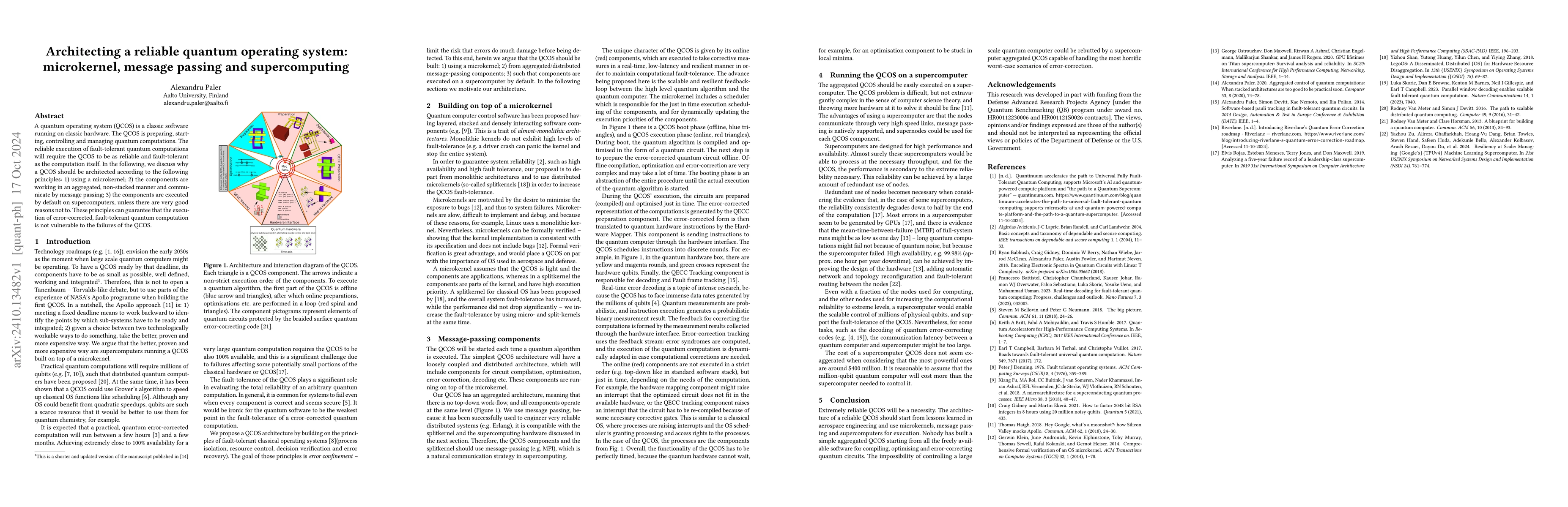 Thumbnail for Architecting a reliable quantum operating system: microkernel, message
  passing and supercomputing