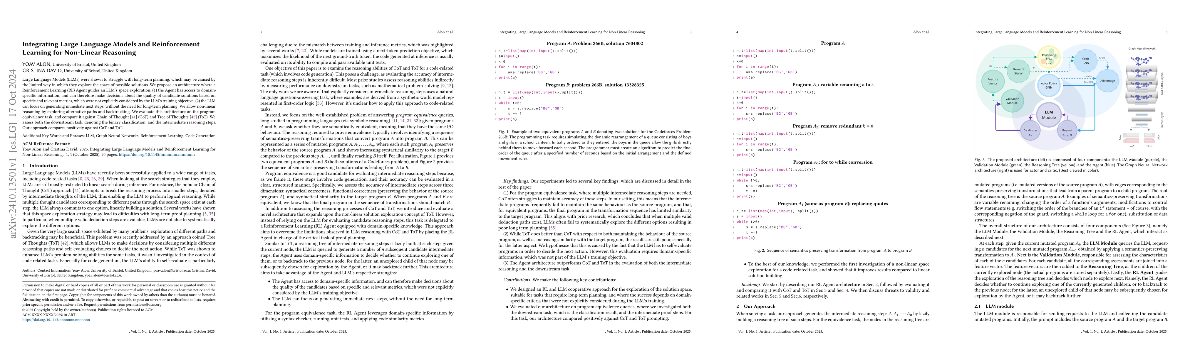 Thumbnail for Integrating Large Language Models and Reinforcement Learning for
  Non-Linear Reasoning
