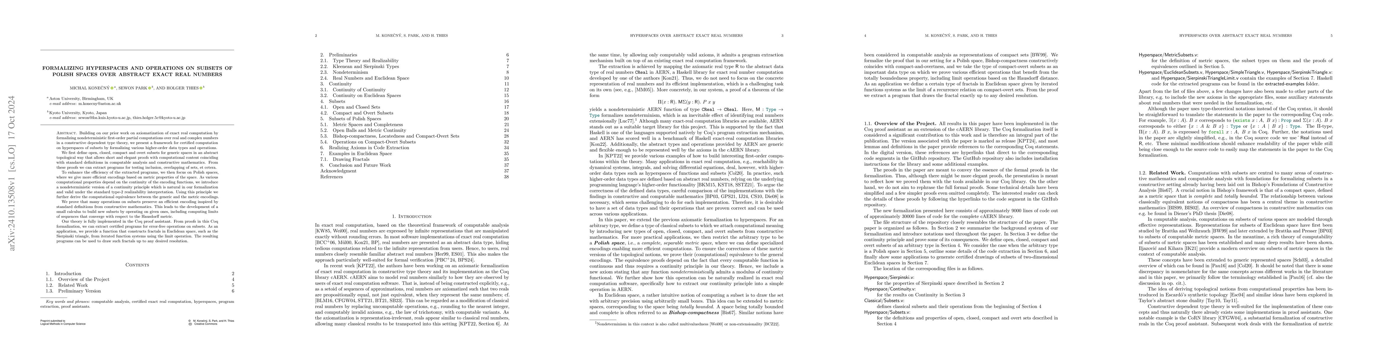 Thumbnail for Formalizing Hyperspaces and Operations on Subsets of Polish spaces over
  Abstract Exact Real Numbers