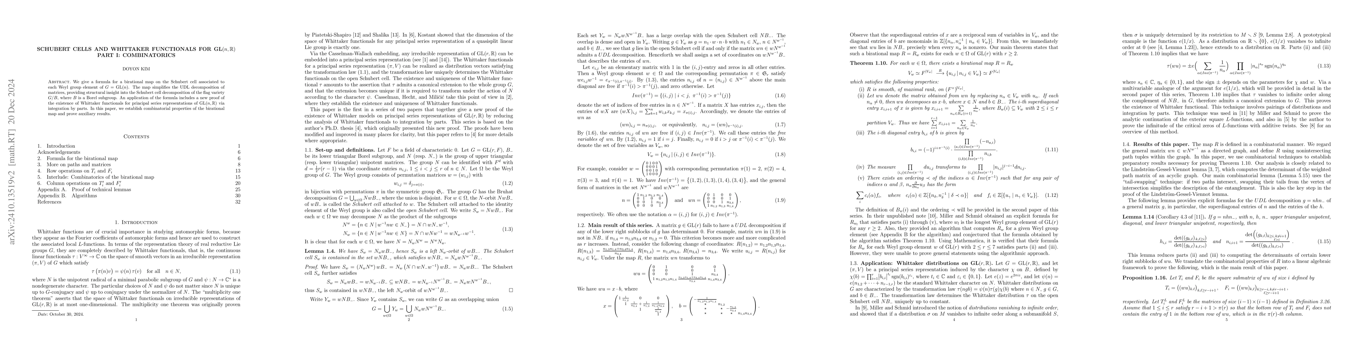 Thumbnail for Schubert cells and Whittaker functionals for $\text{GL}(n,\mathbb{R})$
  part I: Combinatorics