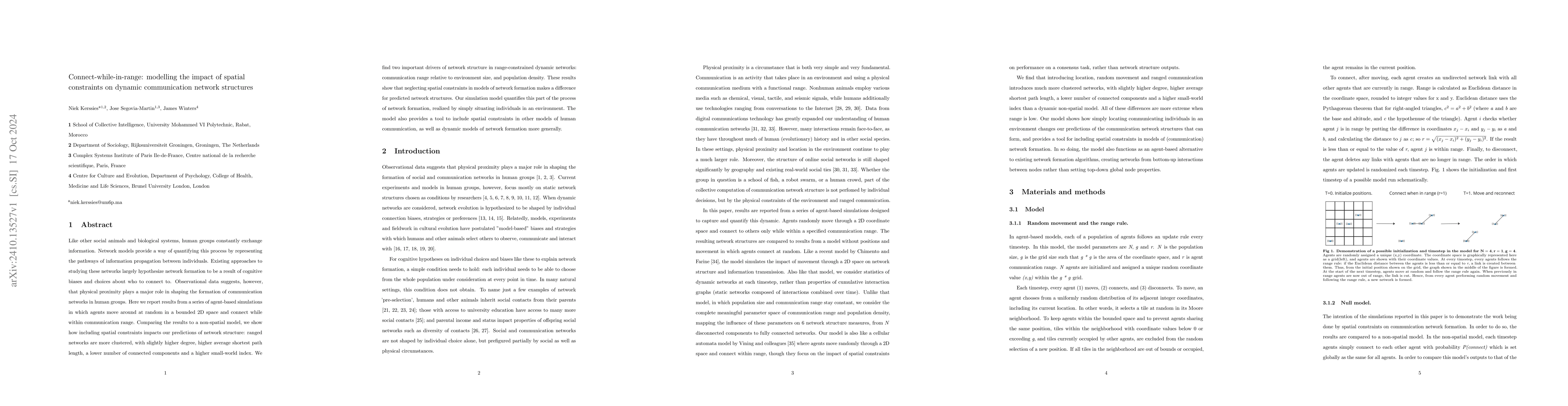 Thumbnail for Connect-while-in-range: modelling the impact of spatial constraints on
  dynamic communication network structures