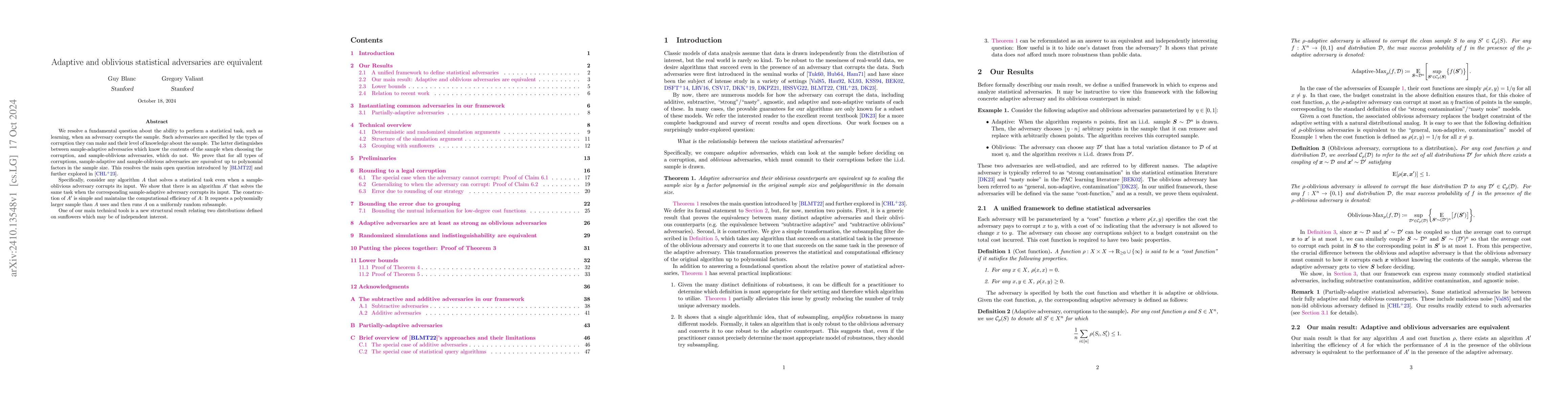 Thumbnail for Adaptive and oblivious statistical adversaries are equivalent