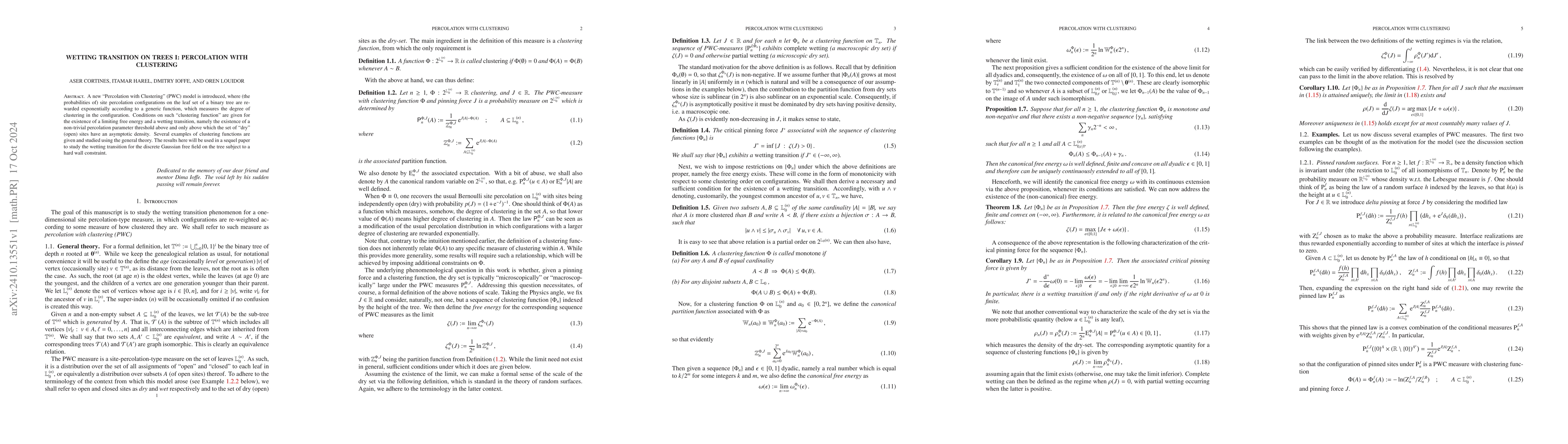 Thumbnail for Wetting Transition on Trees I: Percolation With Clustering