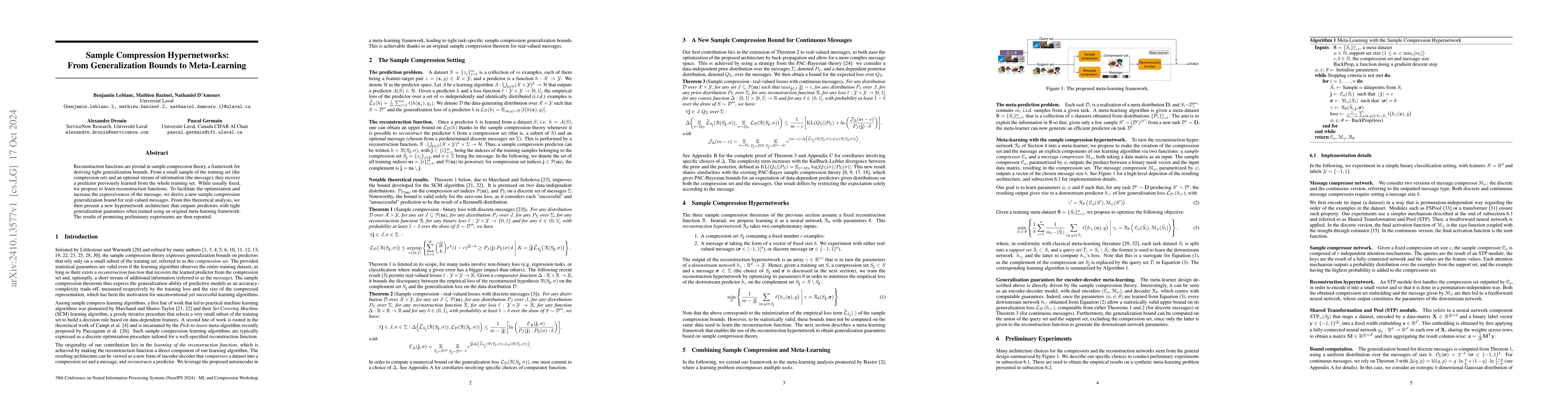Thumbnail for Sample Compression Hypernetworks: From Generalization Bounds to
  Meta-Learning