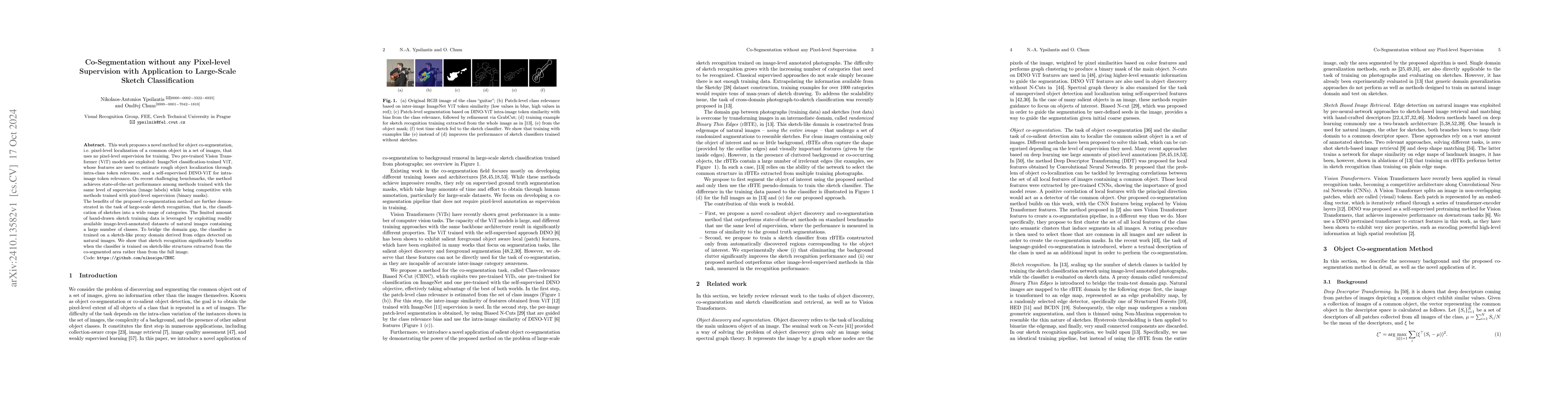 Thumbnail for Co-Segmentation without any Pixel-level Supervision with Application to
  Large-Scale Sketch Classification