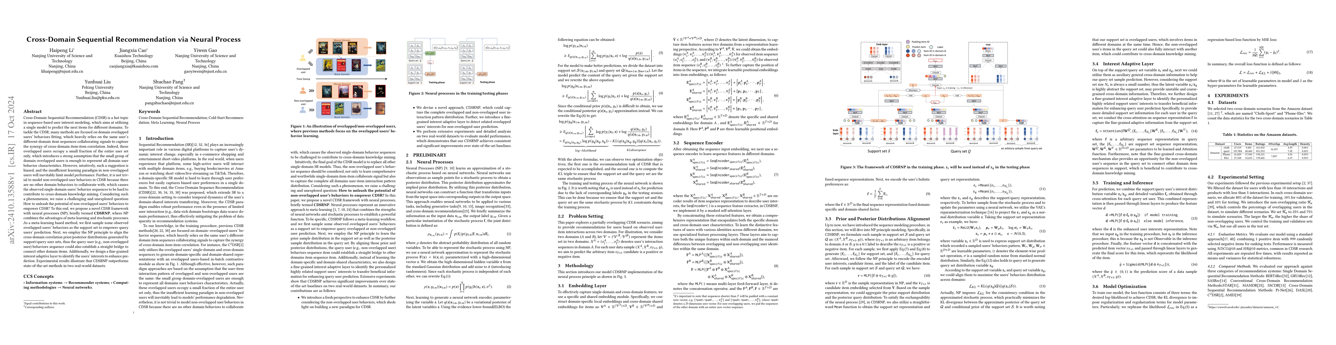 Thumbnail for Cross-Domain Sequential Recommendation via Neural Process