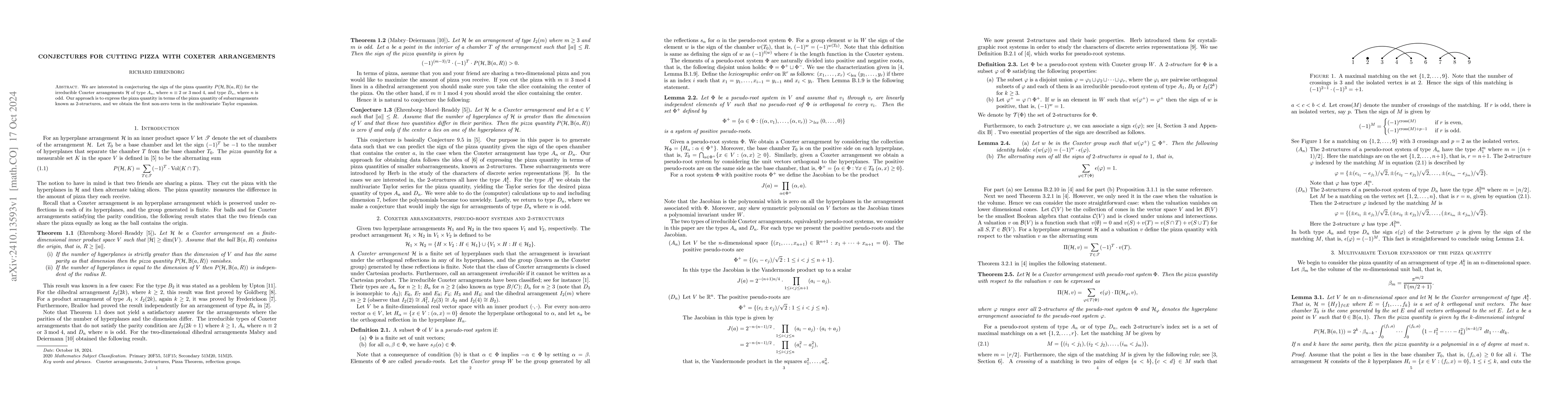 Thumbnail for Conjectures for cutting pizza with Coxeter arrangements