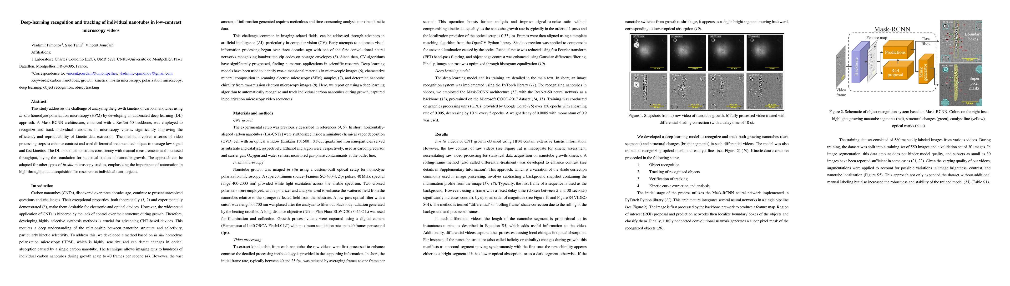 Thumbnail for Deep-learning recognition and tracking of individual nanotubes in
  low-contrast microscopy videos