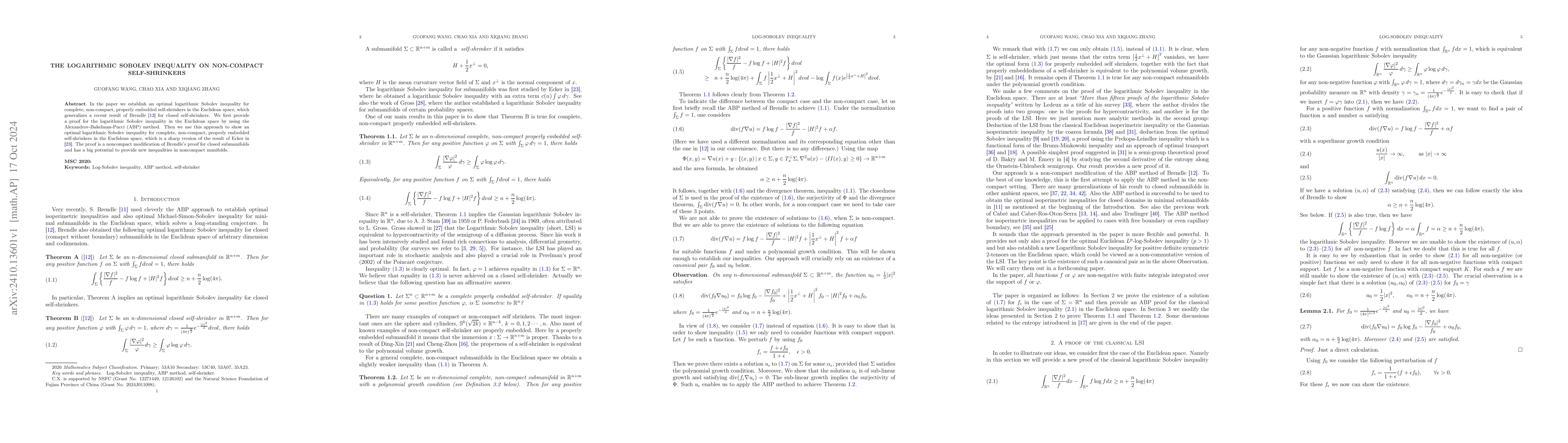 Thumbnail for The Logarithmic Sobolev inequality on non-compact self-shrinkers