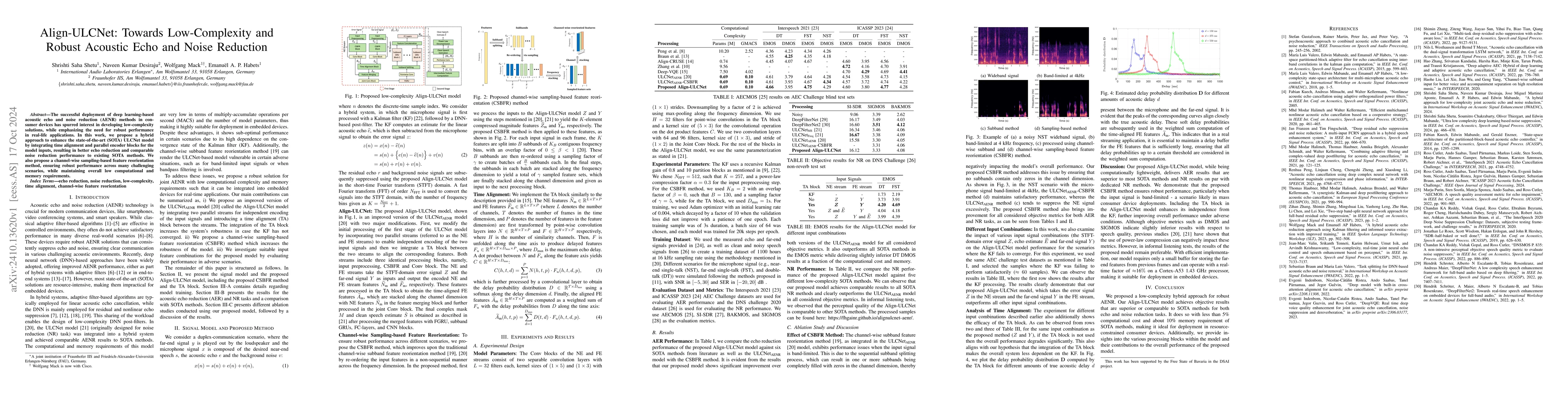 Thumbnail for Align-ULCNet: Towards Low-Complexity and Robust Acoustic Echo and Noise
  Reduction