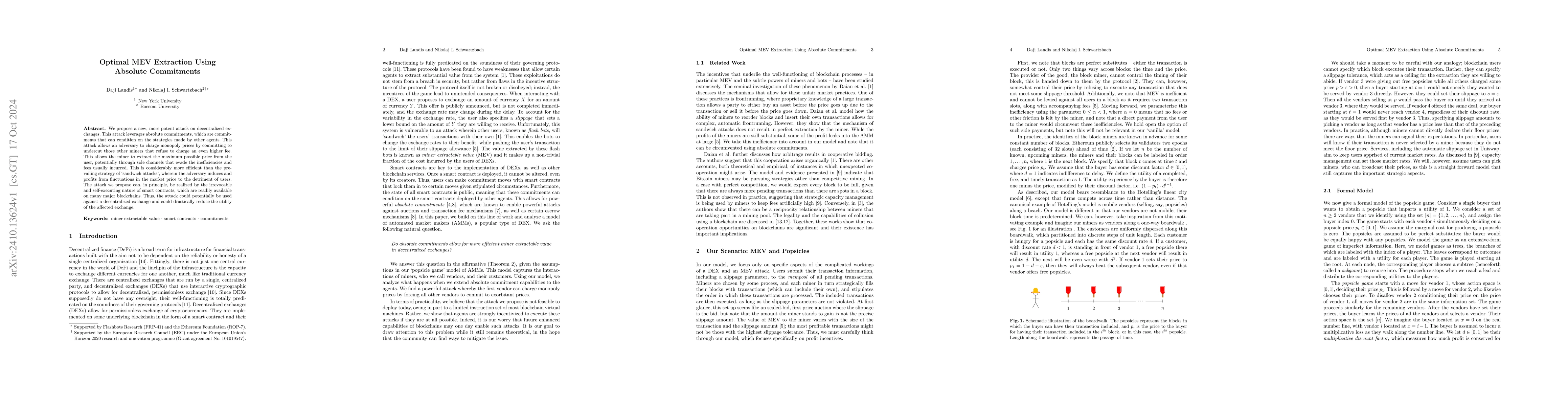 Thumbnail for Optimal MEV Extraction Using Absolute Commitments