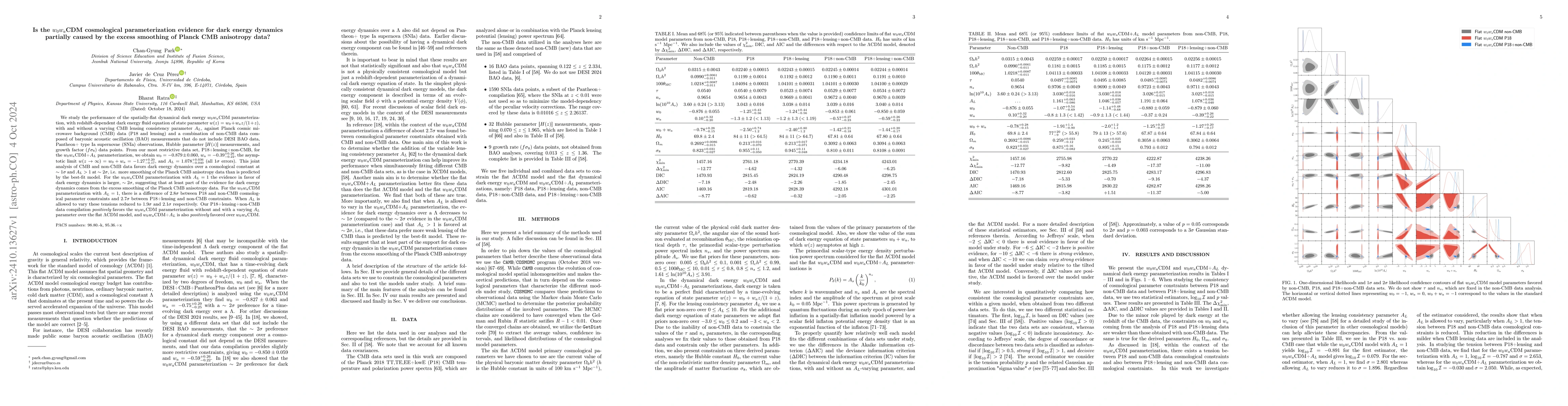 Thumbnail for Is the $w_0w_a$CDM cosmological parameterization evidence for dark
  energy dynamics partially caused by the excess smoothing of Planck CMB
  anisotropy data?