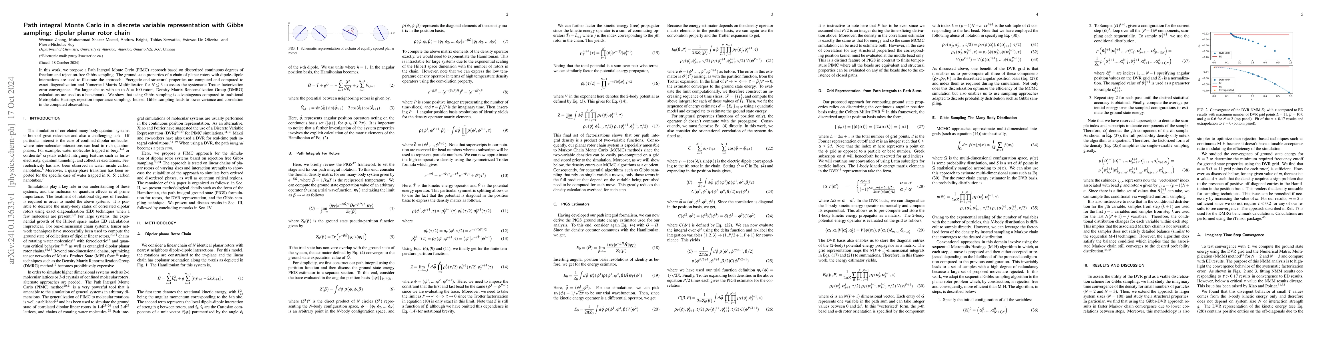 Thumbnail for Path integral Monte Carlo in a discrete variable representation with
  Gibbs sampling: dipolar planar rotor chain
