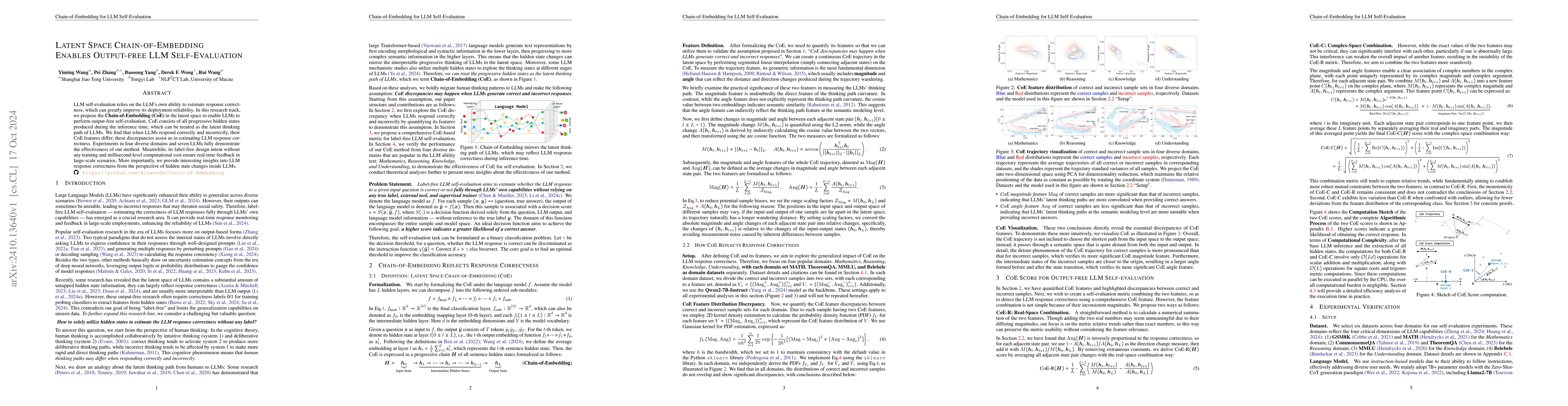 Thumbnail for Latent Space Chain-of-Embedding Enables Output-free LLM Self-Evaluation