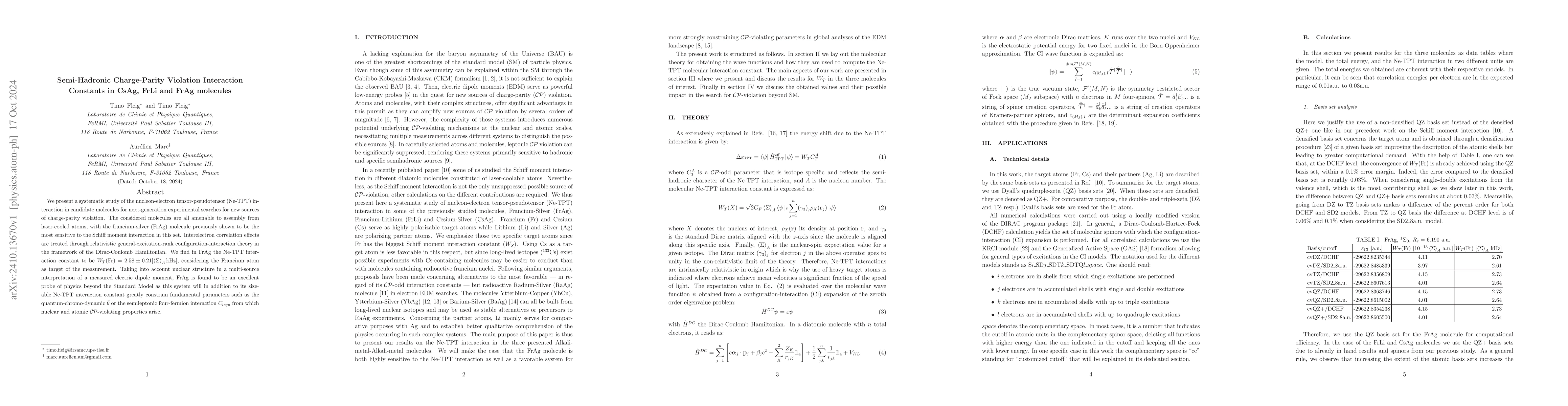 Thumbnail for Semi-Hadronic Charge-Parity Violation Interaction Constants in CsAg,
  FrLi and FrAg molecules