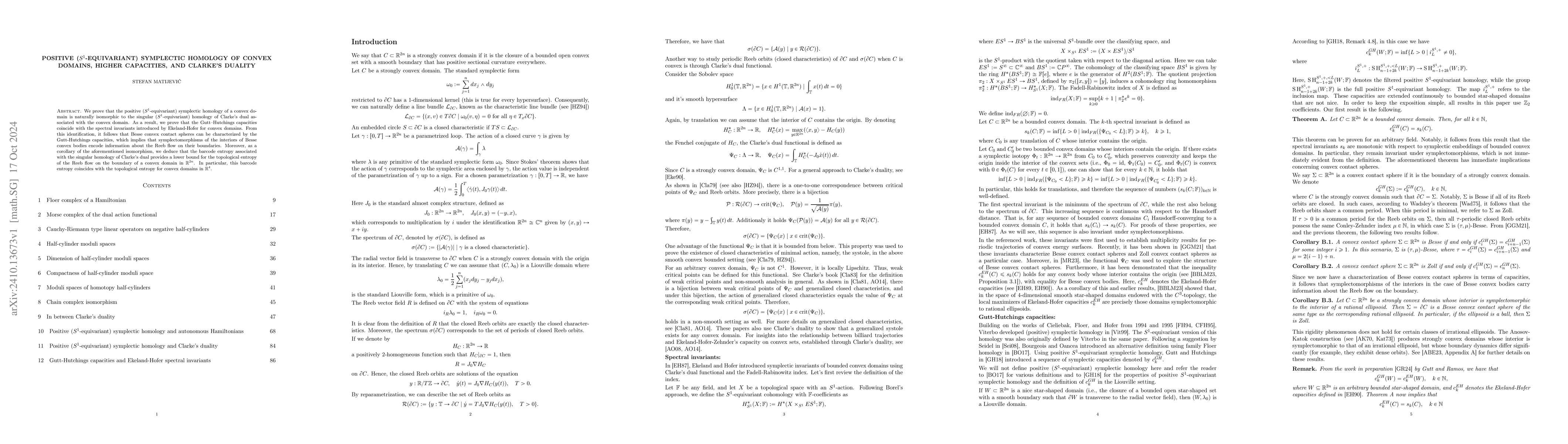Thumbnail for Positive ($S^1$-equivariant) symplectic homology of convex domains,
  higher capacities, and Clarke's duality