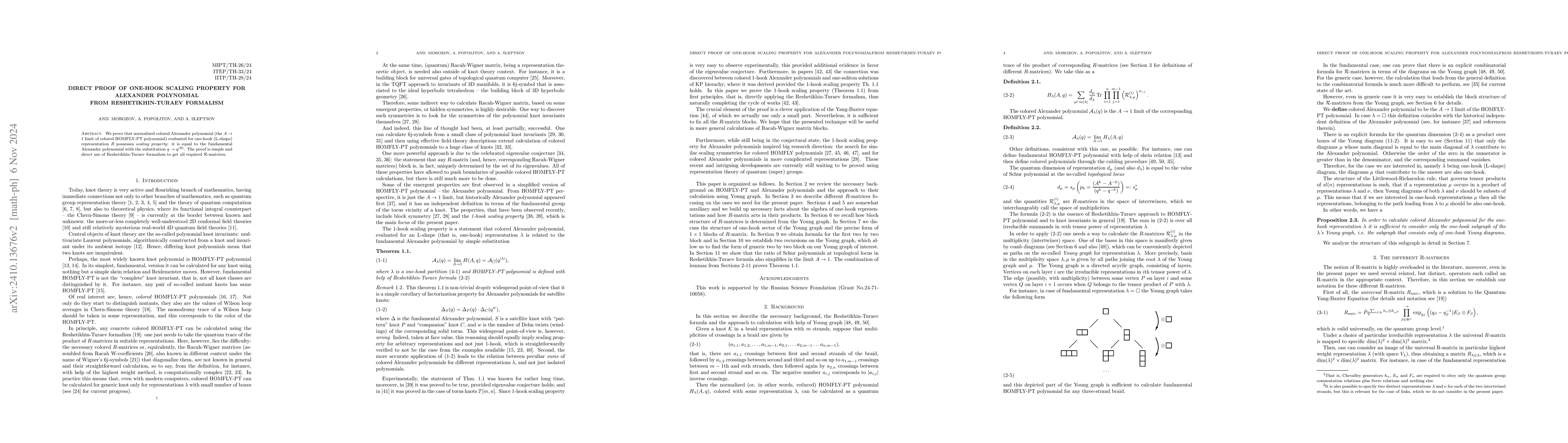Thumbnail for Direct proof of one-hook scaling property for Alexander polynomial from
  Reshetikhin-Turaev formalism