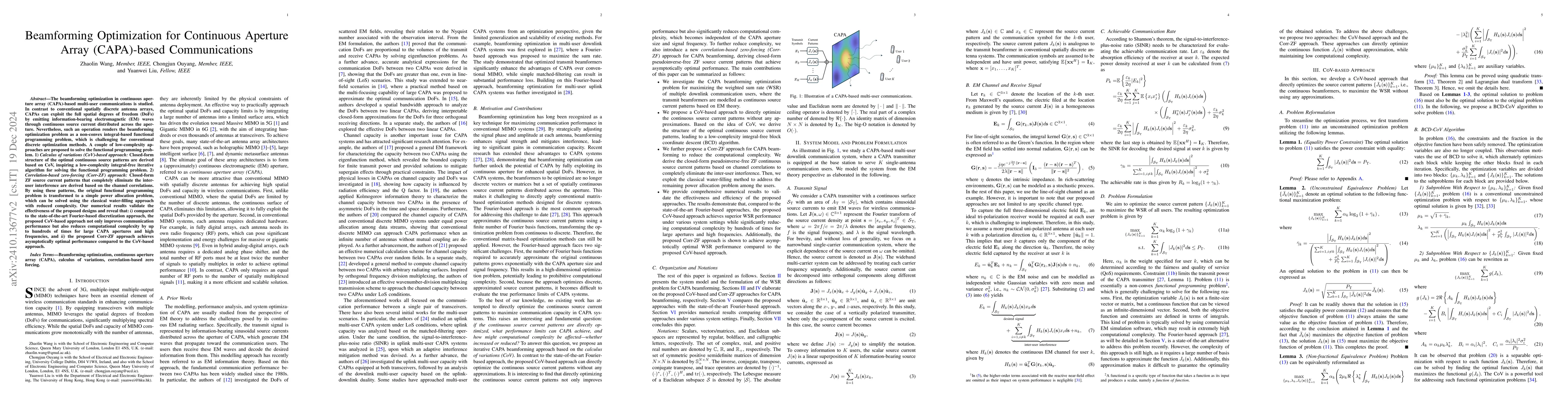 Thumbnail for Beamforming Optimization for Continuous Aperture Array (CAPA)-based
  Communications