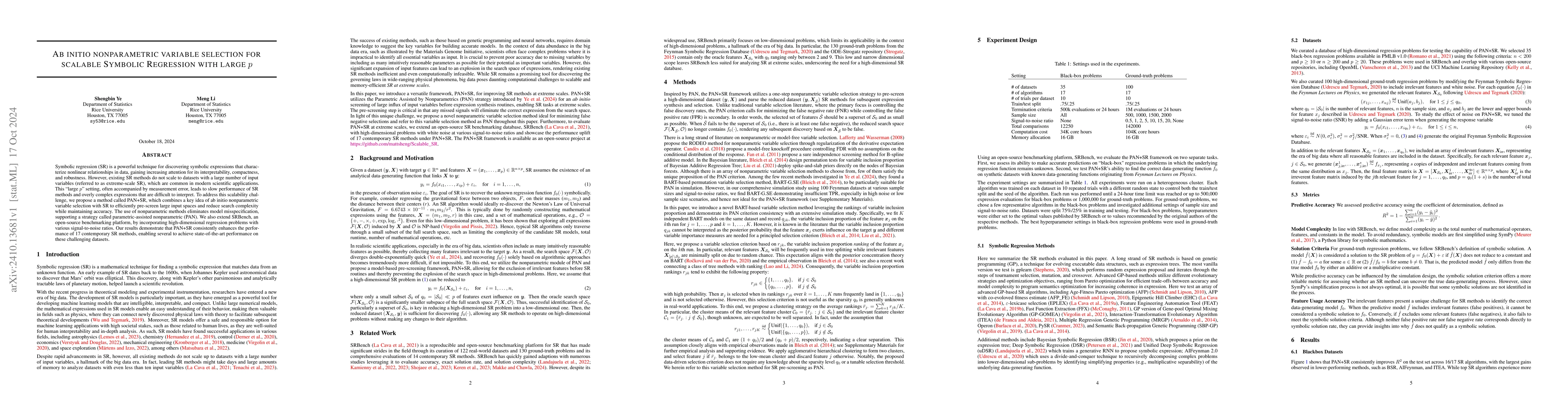 Thumbnail for Ab initio nonparametric variable selection for scalable Symbolic
  Regression with large $p$