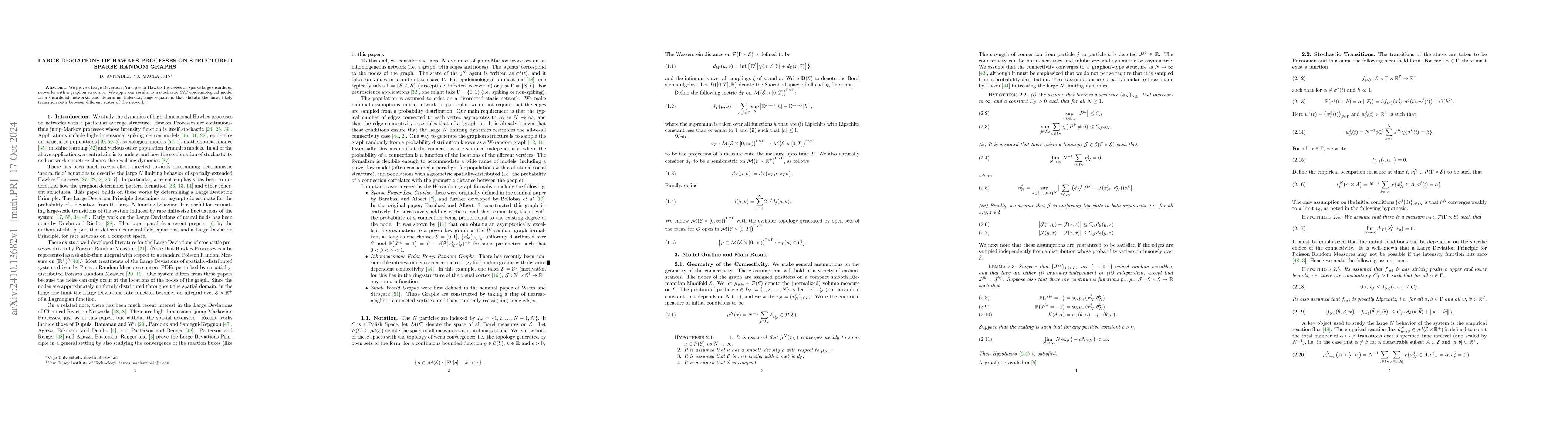 Thumbnail for Large Deviations of Hawkes Processes on Structured Sparse Disordered
  Graphs