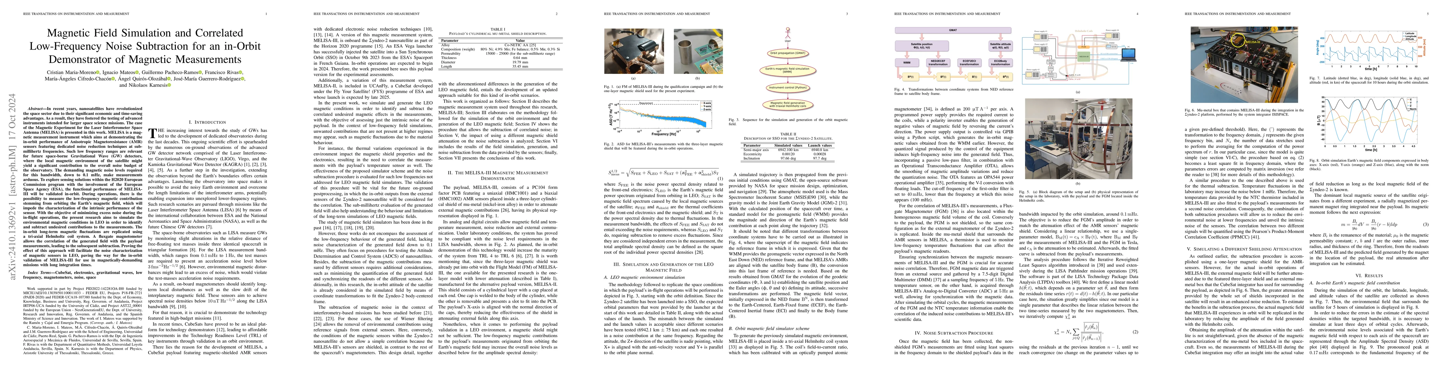 Thumbnail for Magnetic Field Simulation and Correlated Low-Frequency Noise Subtraction
  for an In-Orbit Demonstrator of Magnetic Measurements