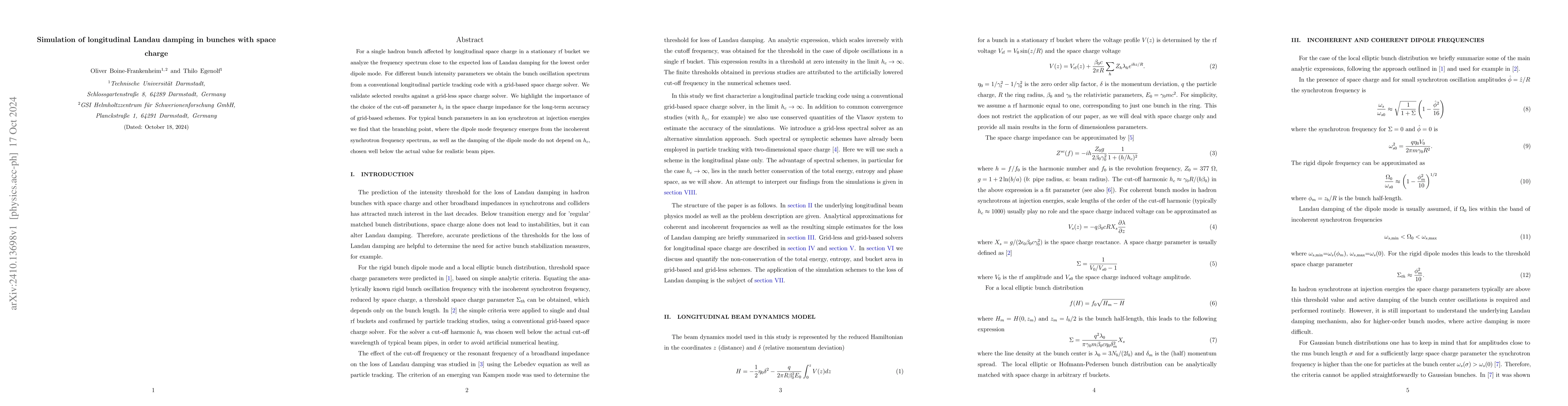 Thumbnail for Simulation of longitudinal Landau damping in bunches with space charge