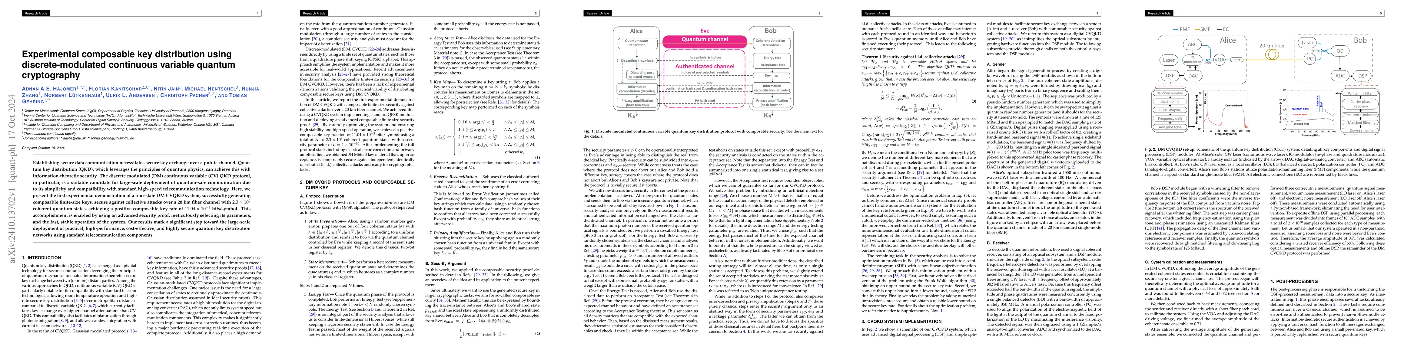 Thumbnail for Experimental composable key distribution using discrete-modulated
  continuous variable quantum cryptography