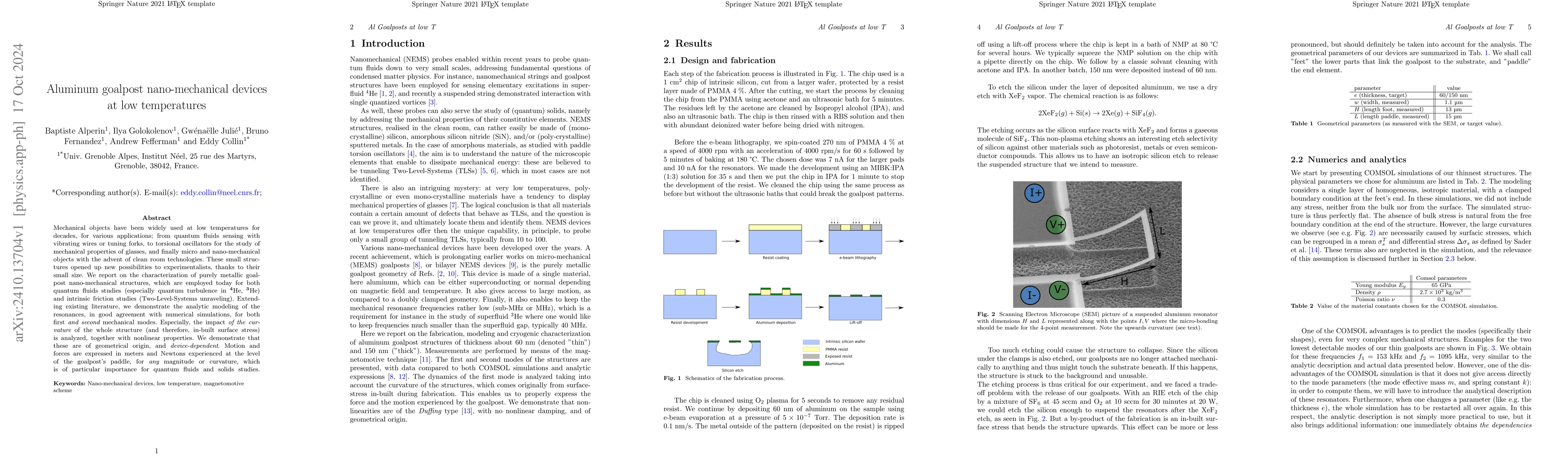 Thumbnail for Aluminum goalpost nano-mechanical devices at low temperatures