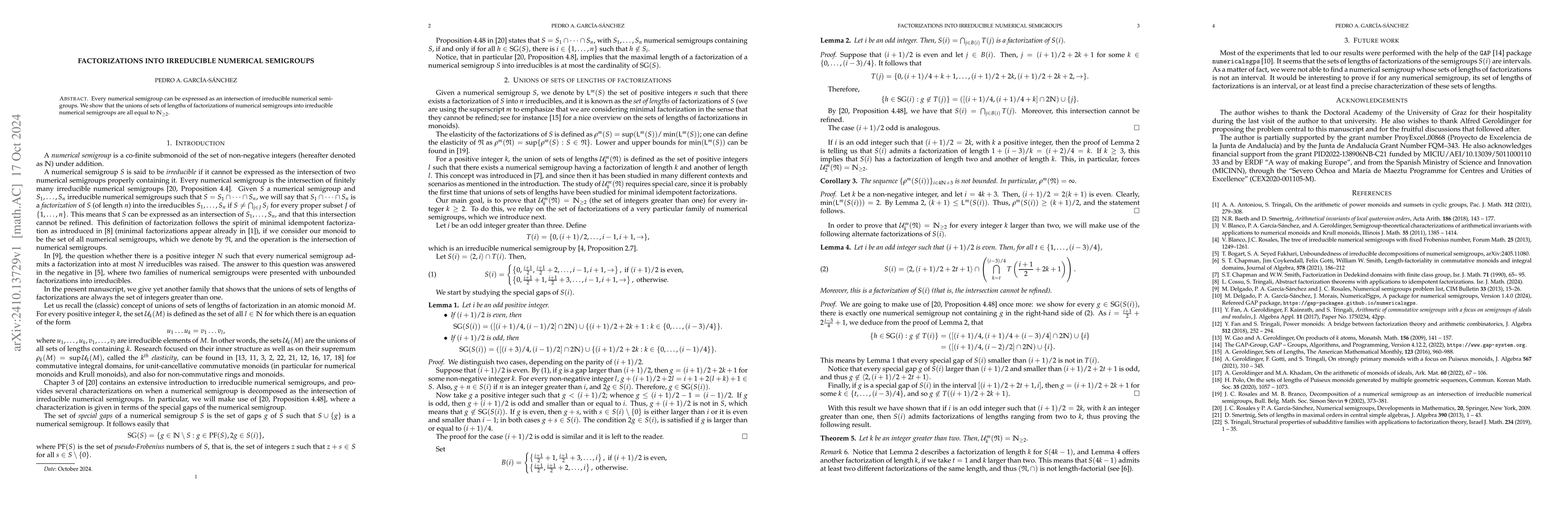 Thumbnail for Factorizations into irreducible numerical semigroups