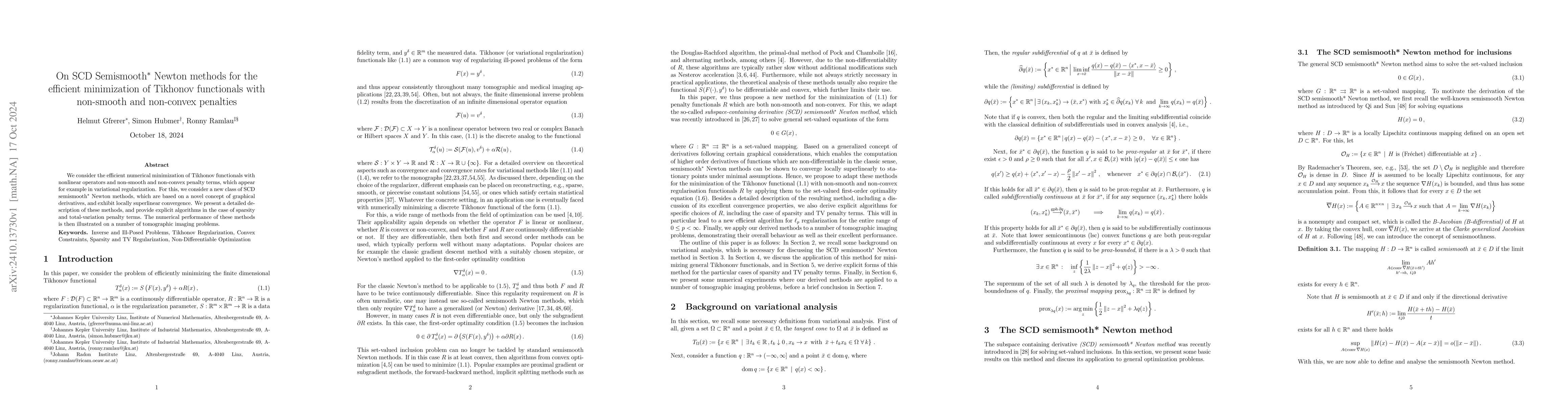 Thumbnail for On SCD Semismooth$^*$ Newton methods for the efficient minimization of
  Tikhonov functionals with non-smooth and non-convex penalties