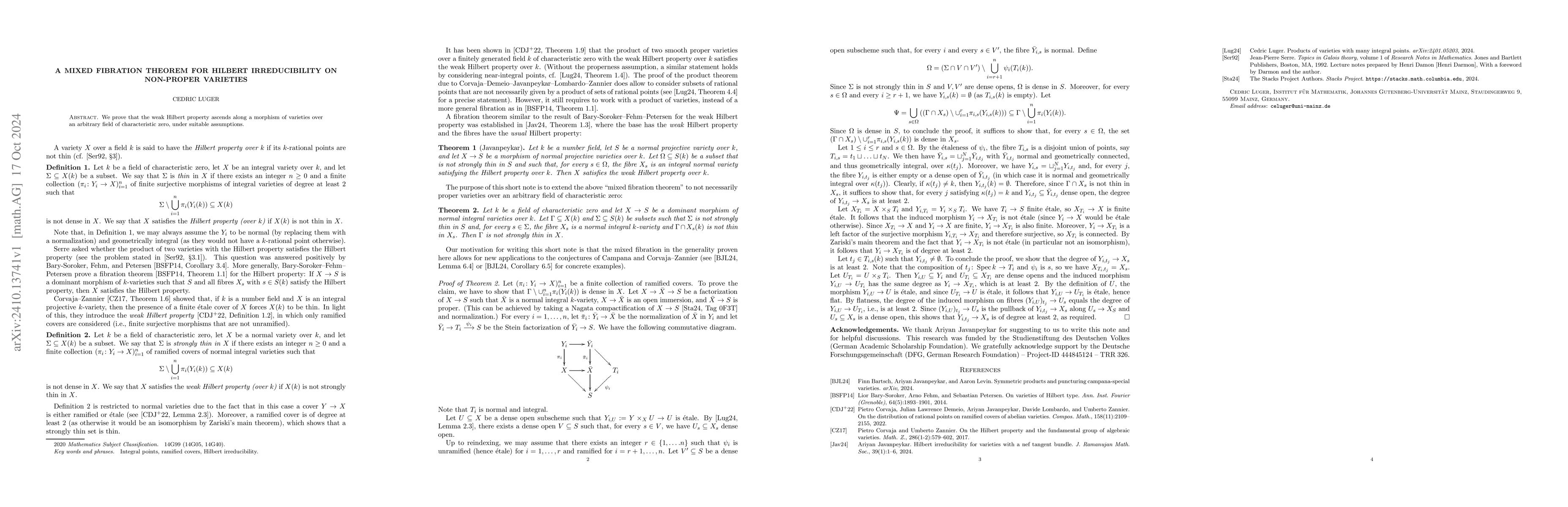 Thumbnail for A mixed fibration theorem for Hilbert irreducibility on non-proper
  varieties