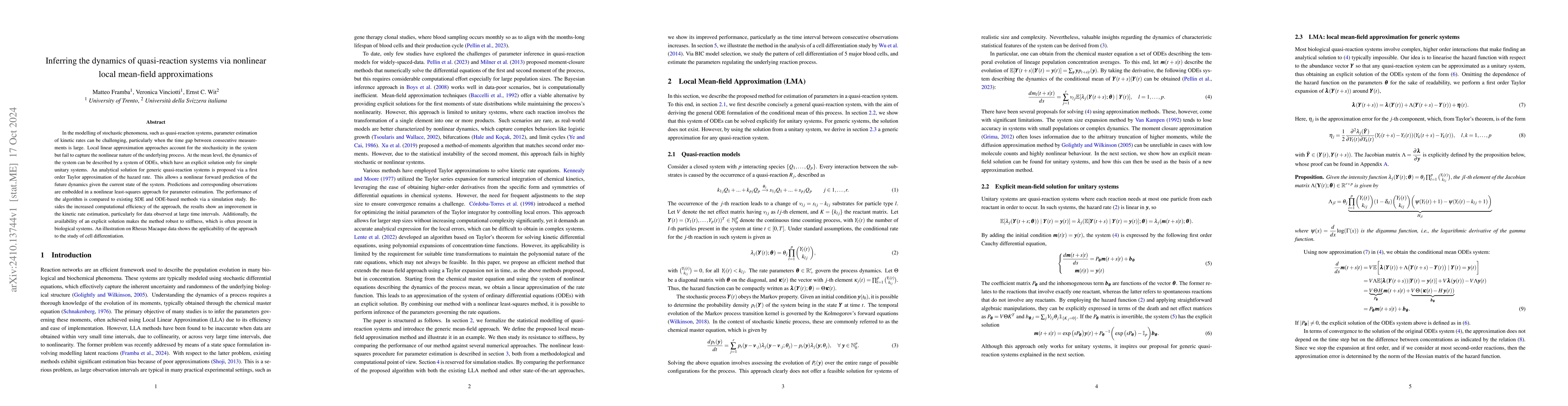 Thumbnail for Inferring the dynamics of quasi-reaction systems via nonlinear local
  mean-field approximations