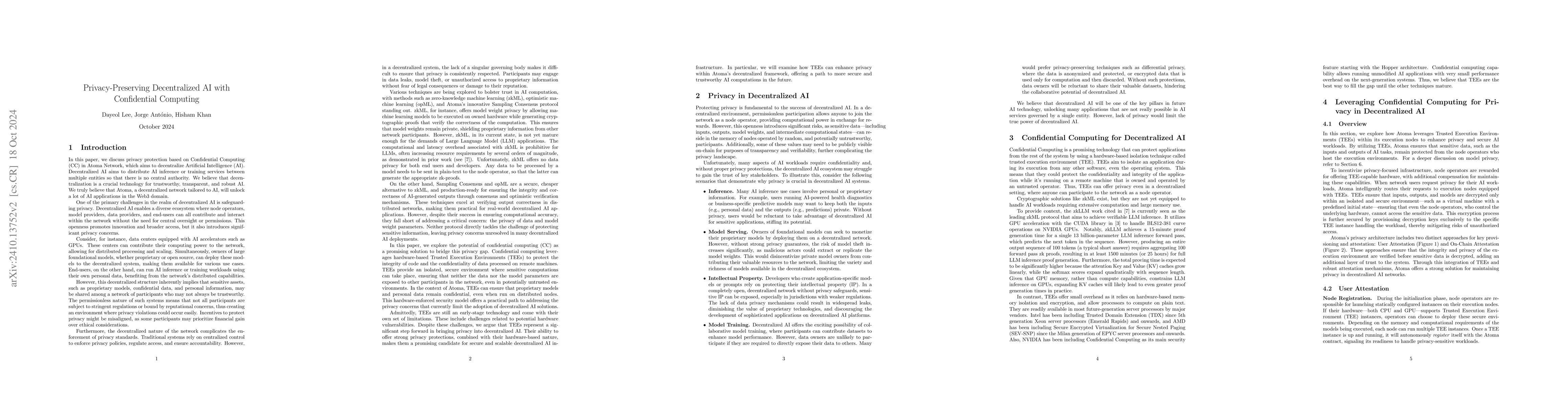 Thumbnail for Privacy-Preserving Decentralized AI with Confidential Computing