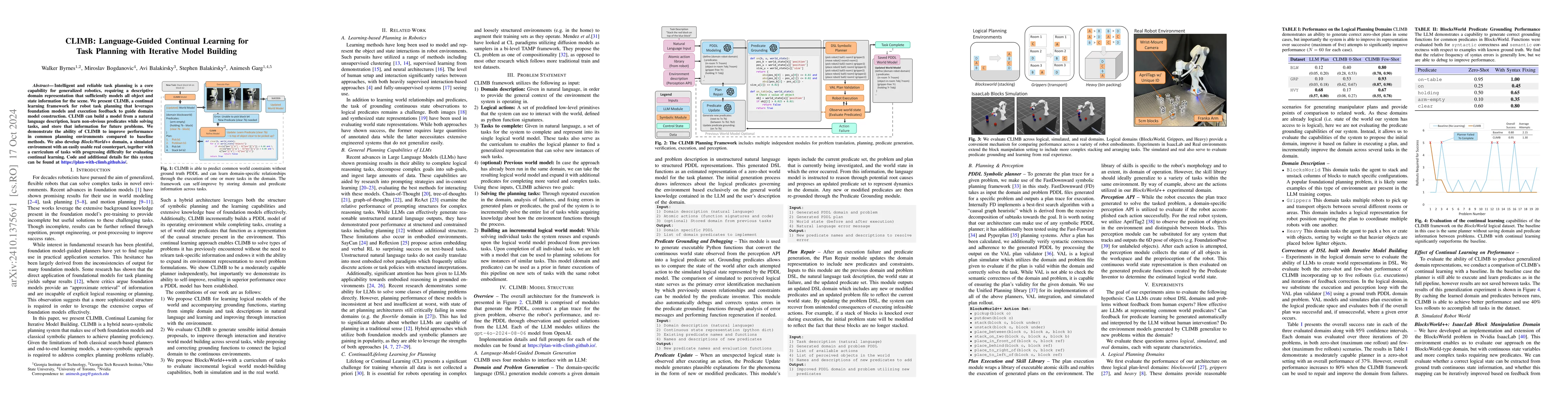 Thumbnail for CLIMB: Language-Guided Continual Learning for Task Planning with
  Iterative Model Building