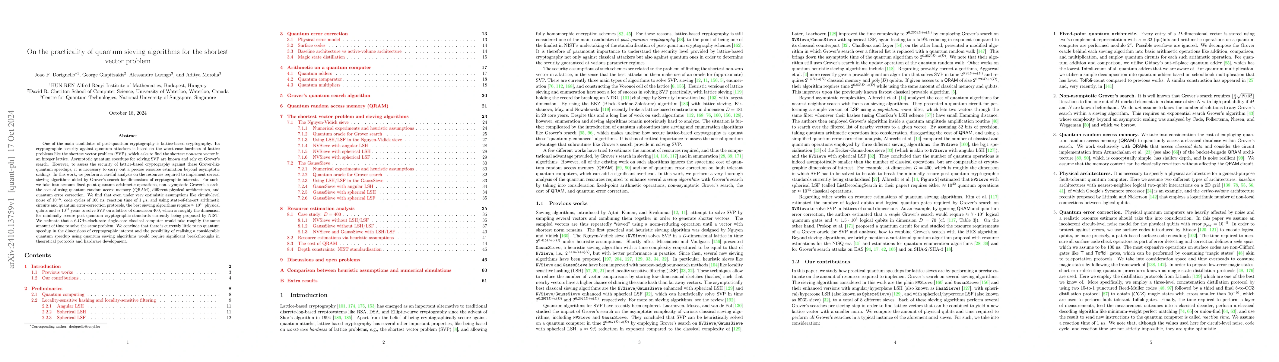 Thumbnail for On the practicality of quantum sieving algorithms for the shortest
  vector problem