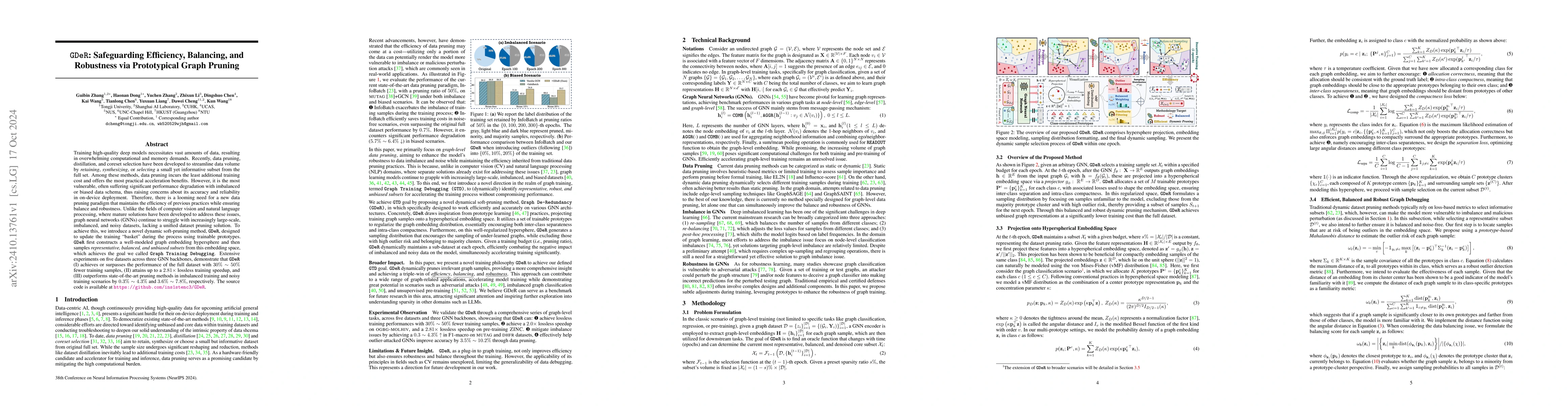 Thumbnail for GDeR: Safeguarding Efficiency, Balancing, and Robustness via
  Prototypical Graph Pruning
