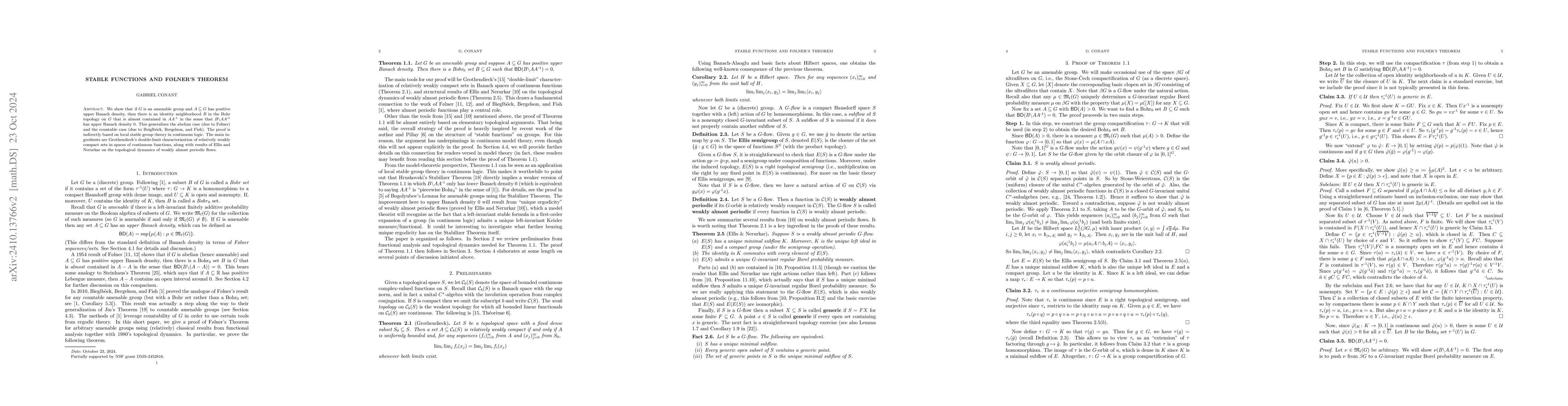 Thumbnail for Stable functions and Følner's Theorem