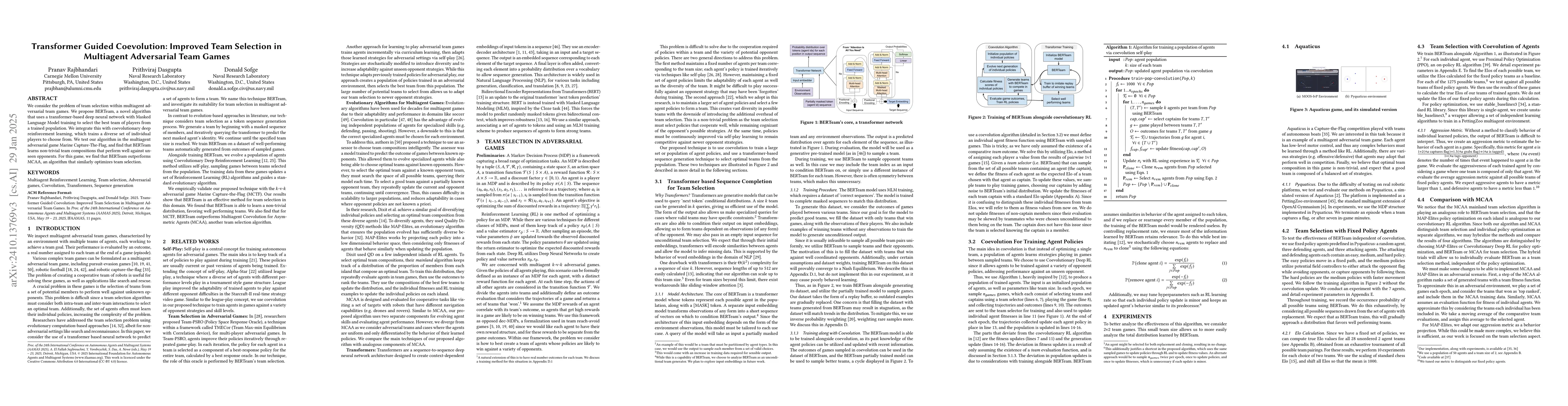 Thumbnail for Transformer Guided Coevolution: Improved Team Formation in Multiagent
  Adversarial Games