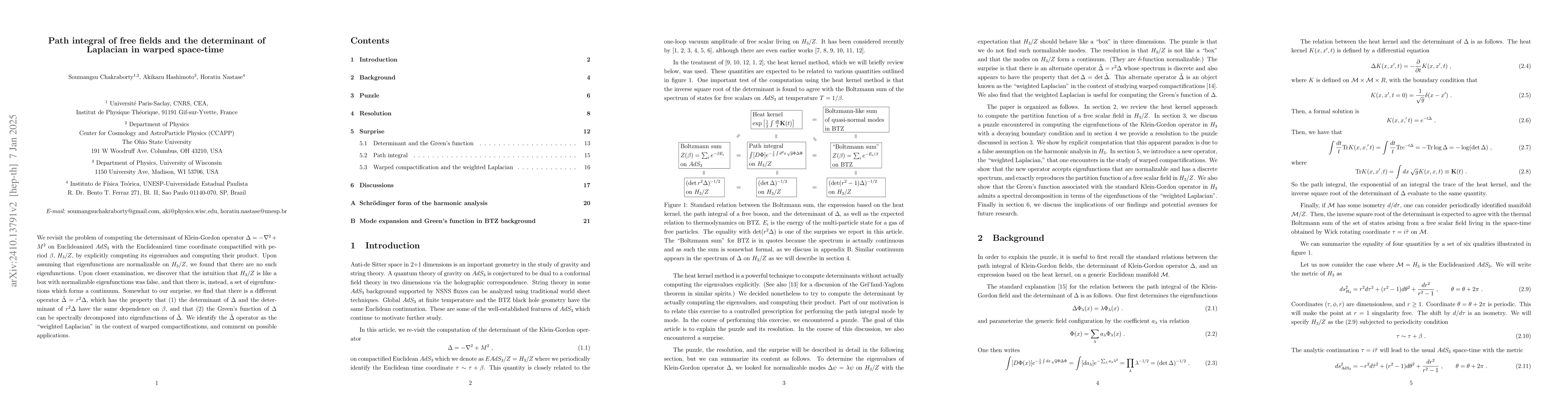 Thumbnail for Path integral of free fields and the determinant of Laplacian in warped
  space-time
