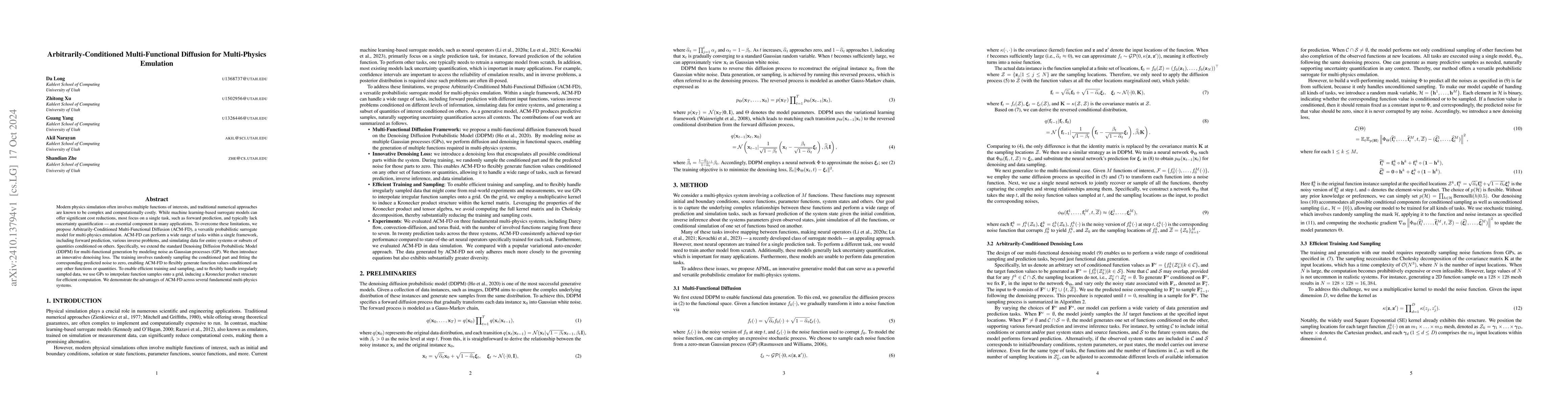 Thumbnail for Arbitrarily-Conditioned Multi-Functional Diffusion for Multi-Physics
  Emulation