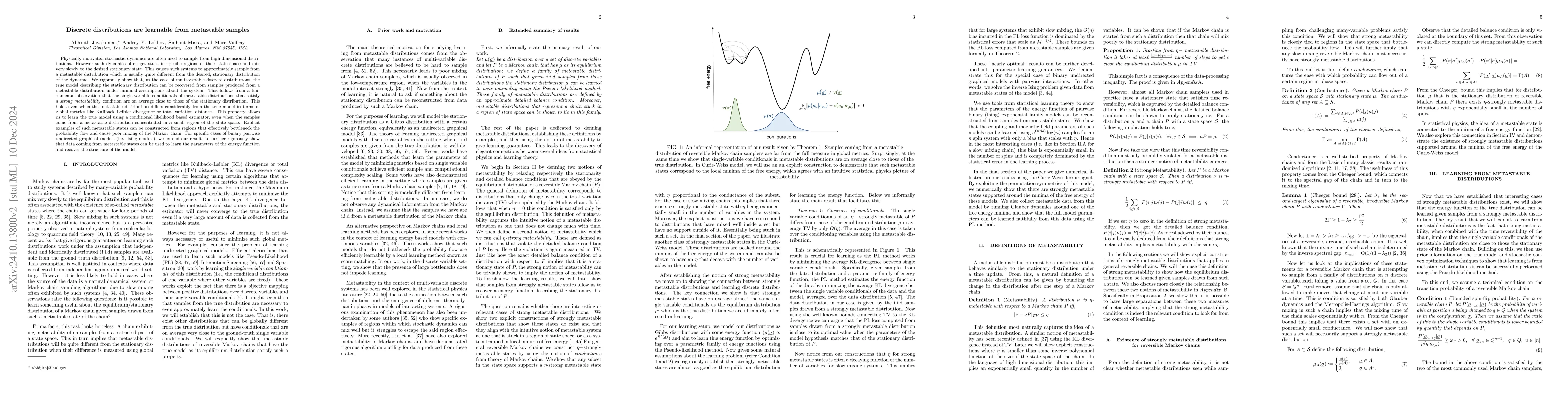 Thumbnail for Discrete distributions are learnable from metastable samples